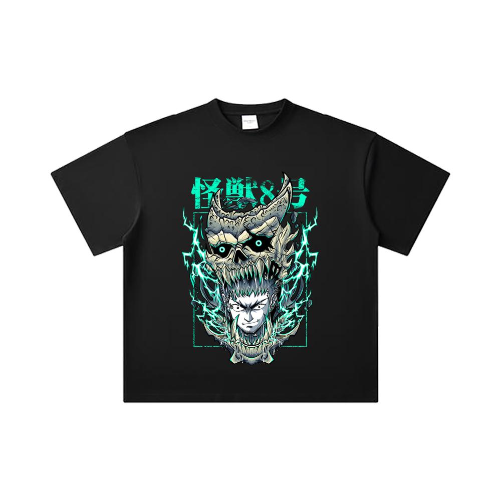 260 GSM Double Yarn 32 Count 100% Cotton Kaiju No 8 V19 Kafka Print Unisex Heavy Cotton T Shirt