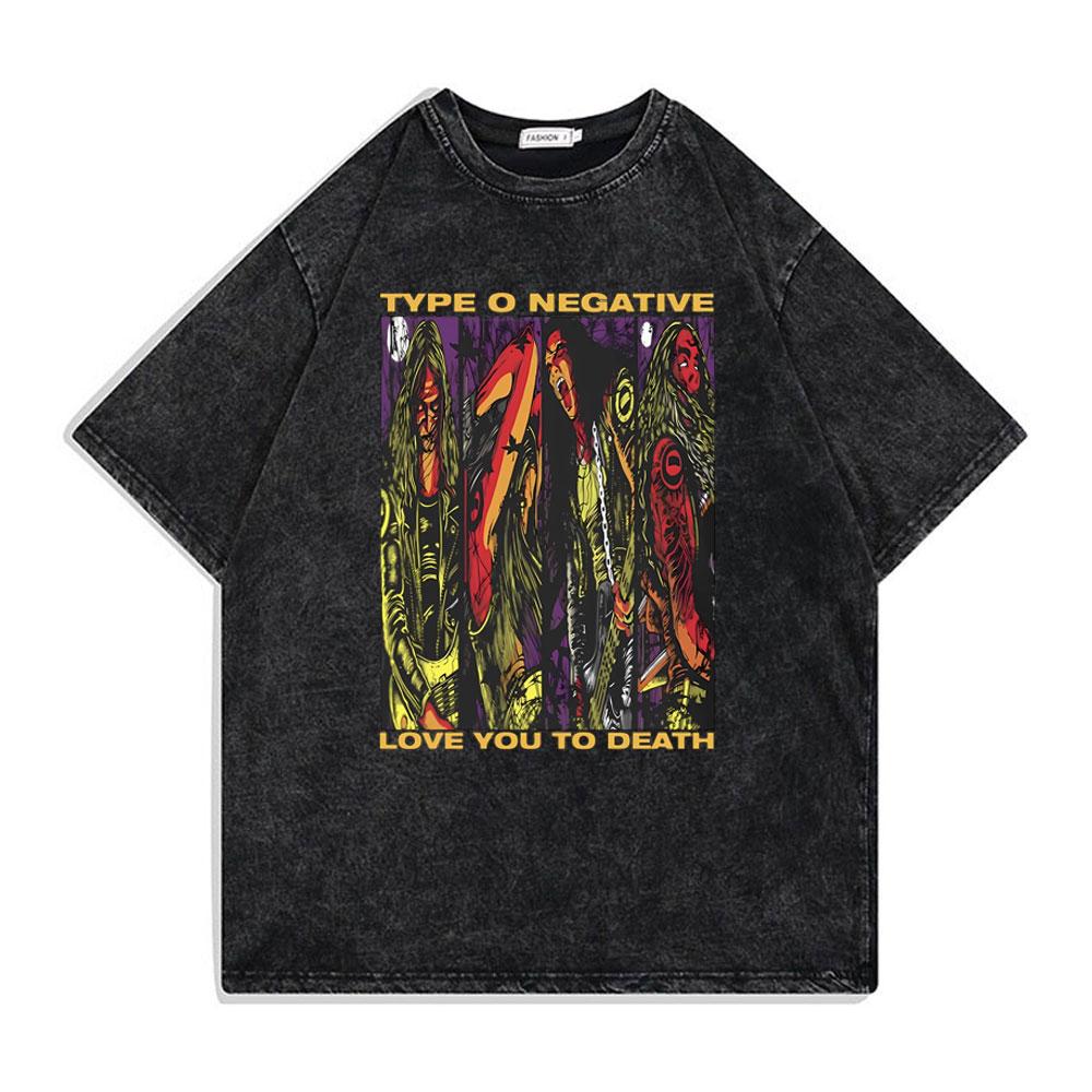 Washed Vintage Rock Band Type O Negative Rip Peter Steele Tribute T Shirt Male Casual Oversized Tshirt Mens Rocker Streetwear