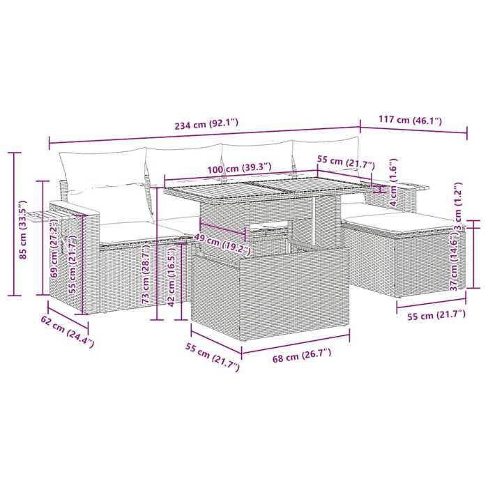 VidaXL Salon de jardin avec coussins 6 pcs gris résine tressée acacia 3327589