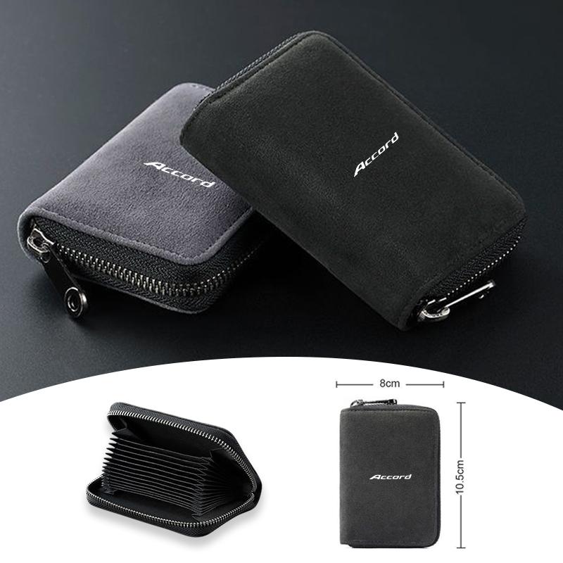 11-Card Slot Suede Wallet Car Driver Licence Cards Bag Zip Coin Purse For Honda Odyssey City HRV Jazz Accord Civic CRV Accessory IP8