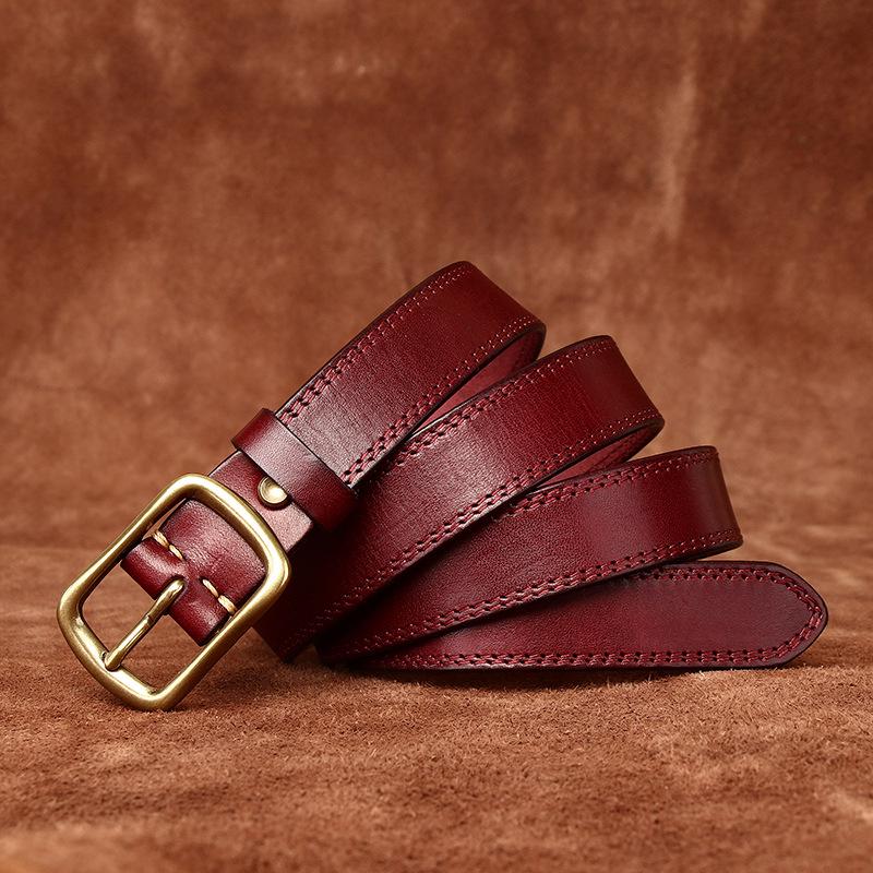 2.8CM Wide Retro Style Genuine Cowhide Leather Belt for Women - Versatile and Fashionable for Jeans