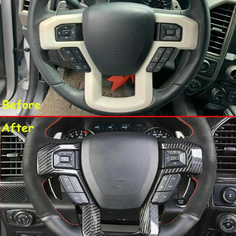 Carbon Fiber Car Steering Wheel Decor Cover Trim For Ford F-150 F150 2017-2020