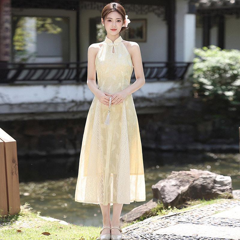 Yellow neck national style new Chinese cheongsam improved young new girl high-end dress S