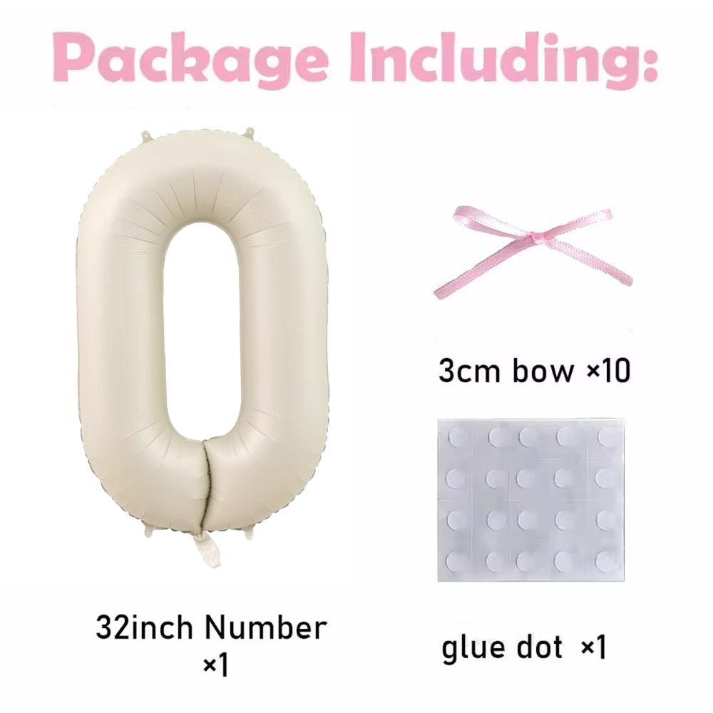 32inch Pink Bows Number Balloons Cream White Beige Number Foil Balloons Pink Bows For Girls Birthday Coquette Themed Party Decor