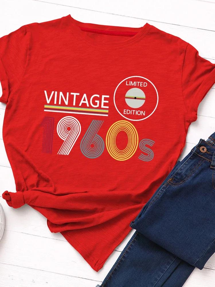 Vintage 1960s Limited Edition Print Women T Shirt Short Sleeve O Neck Loose Women Tshirt Ladies Tee Shirt Tops Camisetas Mujer