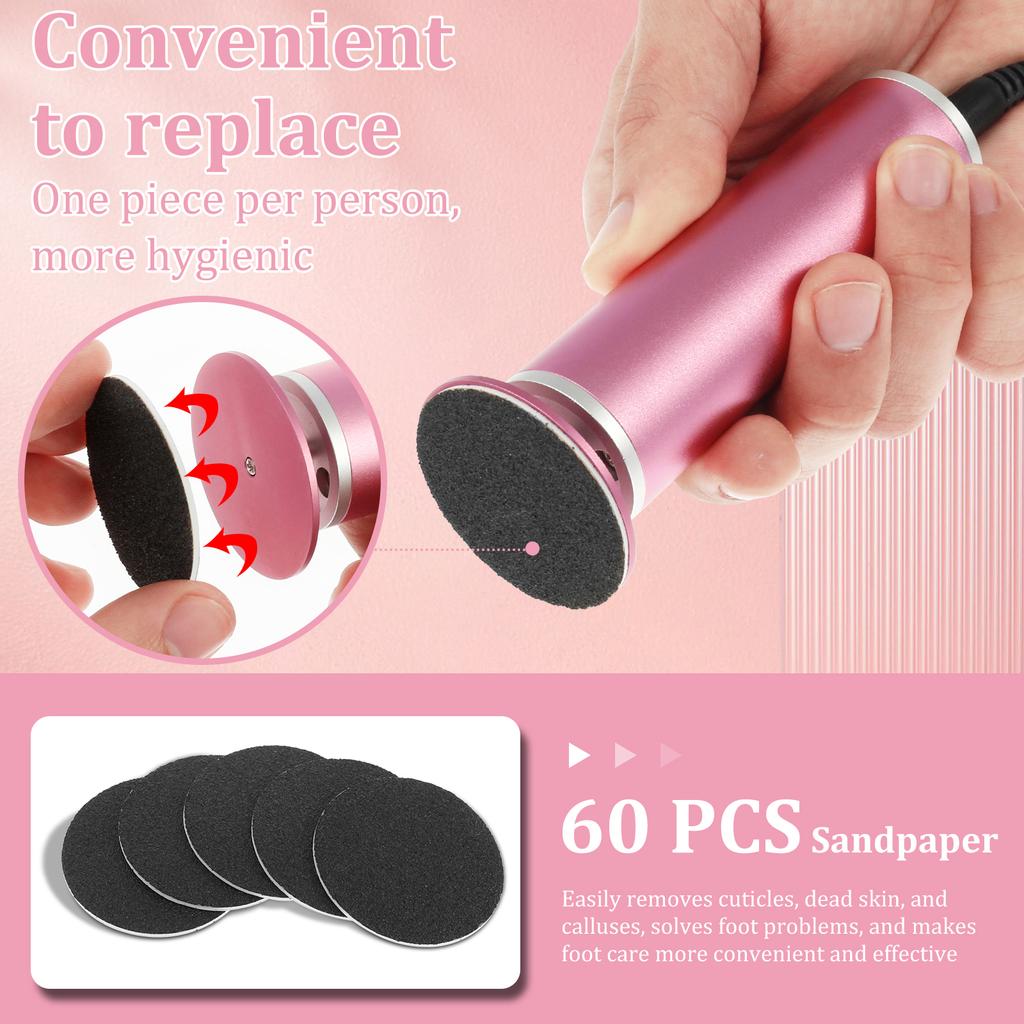 Electric Foot Callus Remover Electric Foot Care Tools with Speed Controller and 60pcs Replacement Sandpaper Disk Dead Dry Crack