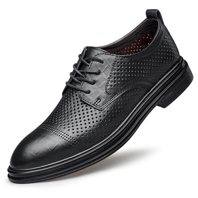 Men s British Style Low-Top Leather Casual Shoes - Spring/Autumn, Rubber Sole, Hollow Design Size 44