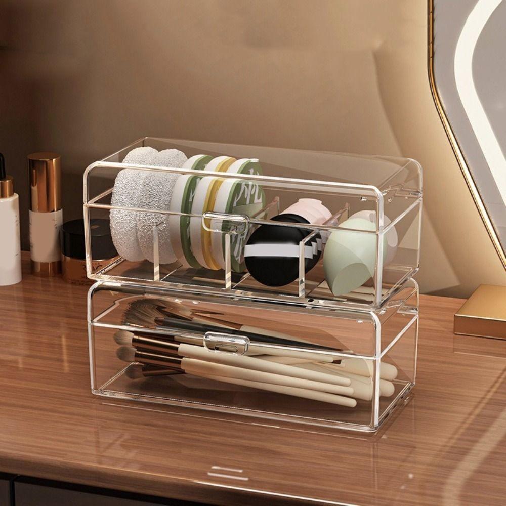 Clear Makeup Brush Holder Plastic Cosmetic Storage Box Durable Transparent Storage Box  Living Room