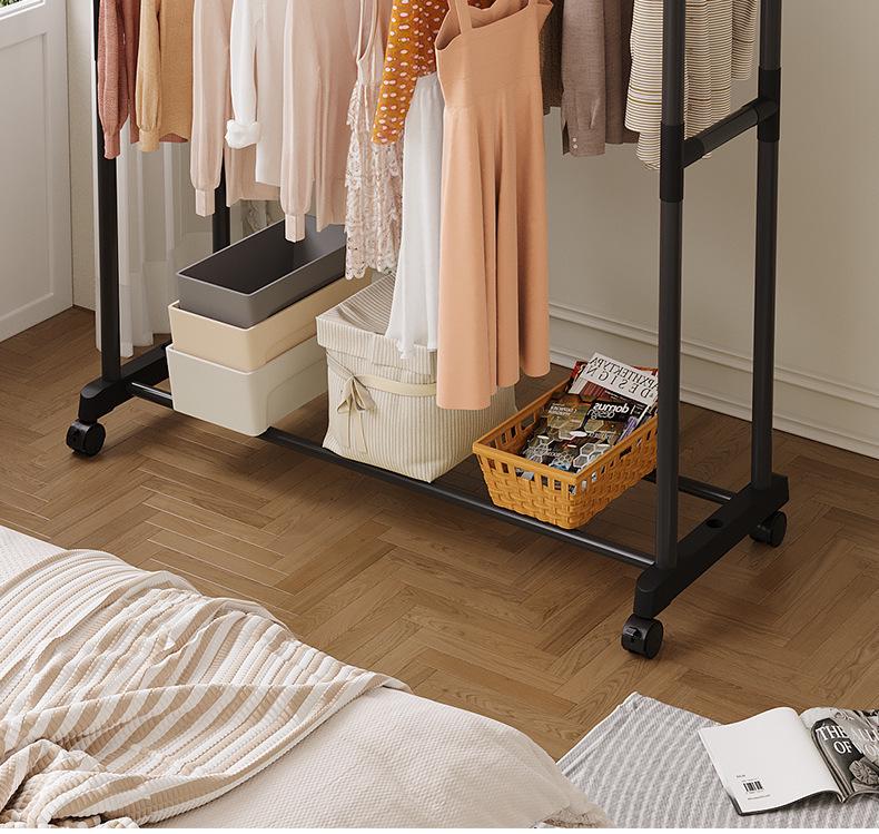 Extra Thick Double Row Vertical Clothes Rack with Wheels for Bedroom Storage
