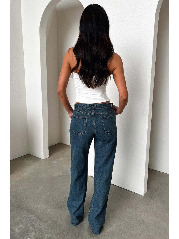 European & American Retro High-Waisted Straight Leg Women's Jeans - Fashionable Loose Denim Pants