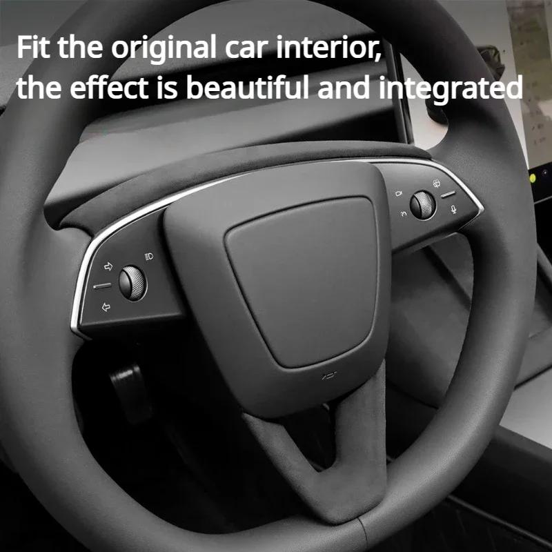 Steering Wheel Frame Cover For Tesla Model 3 Highland 2024 Alcantara Suede Trim New Model 3 Protect Sticker Interior Accessories