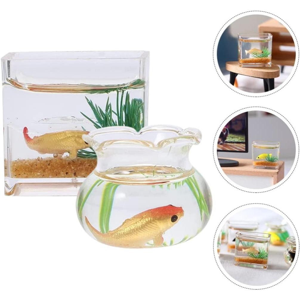 Miniaturowa miska dla lalek, miniaturowe akwarium, mała szklana miska dla złotej rybki do ogrodu wróżek, ozdoba, akcesoria do dekoracji domku dla lalek