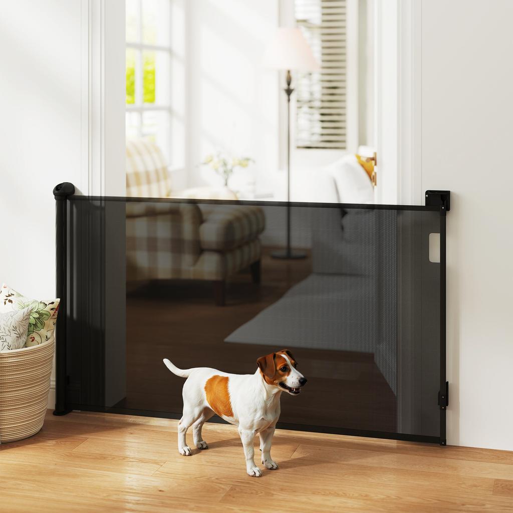 Retractable Dog Barrier 0-140 Cm Safety Barrier with Locking Switch for Doors and Stairs Black