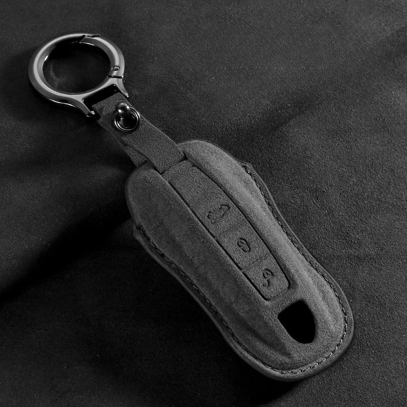 Suede Car Key Case Cover Shell for Porsche 958 Macan 911 Panamera 996 991 Boxster 987 997 2019 2020 Holder Keychain Accessories