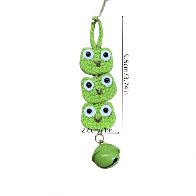 1pcCute Frog Car Hanging Decoration Handwoven3Green Frog Bell Bag Pendant Car Rearview Mirror Hanging Ornament
