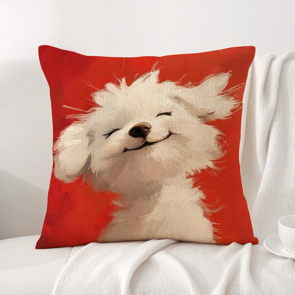 Cute Dog Cushion Cover Natural Linen Organic Fabric DoubleSided Printing Sofa Home Decor Gift Pillow Cover