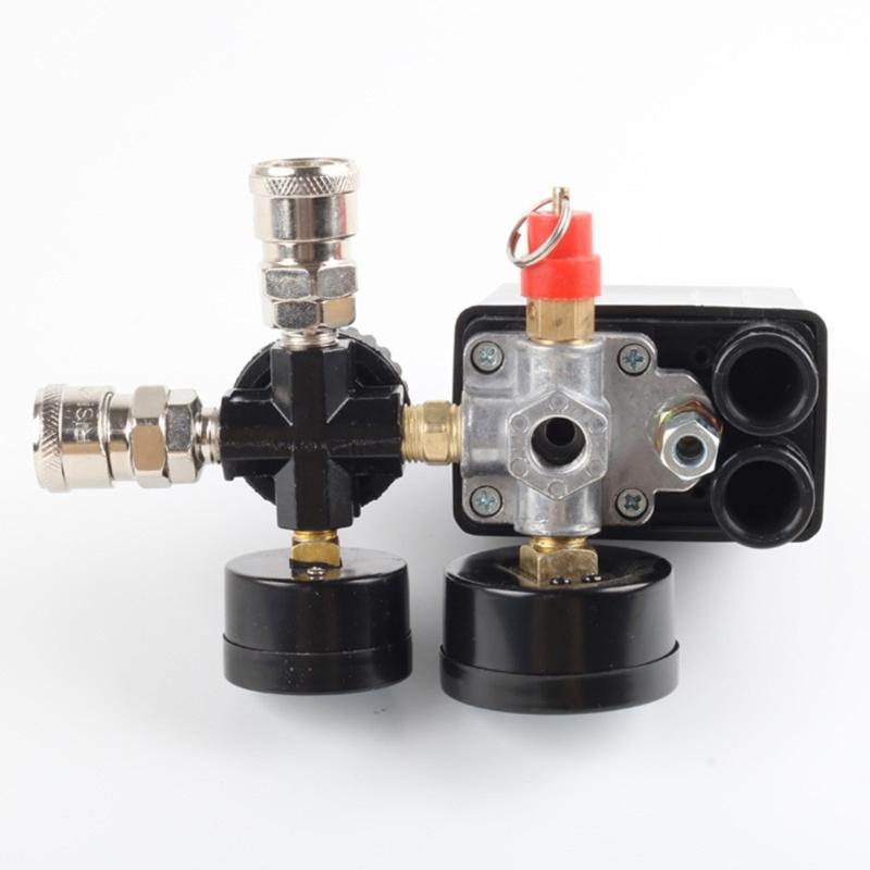 Manifold Relief Regulator Air Compressor Pumps Pressure Switches Control Valves 4 Port 90-120PSI Control Valves with Gauge