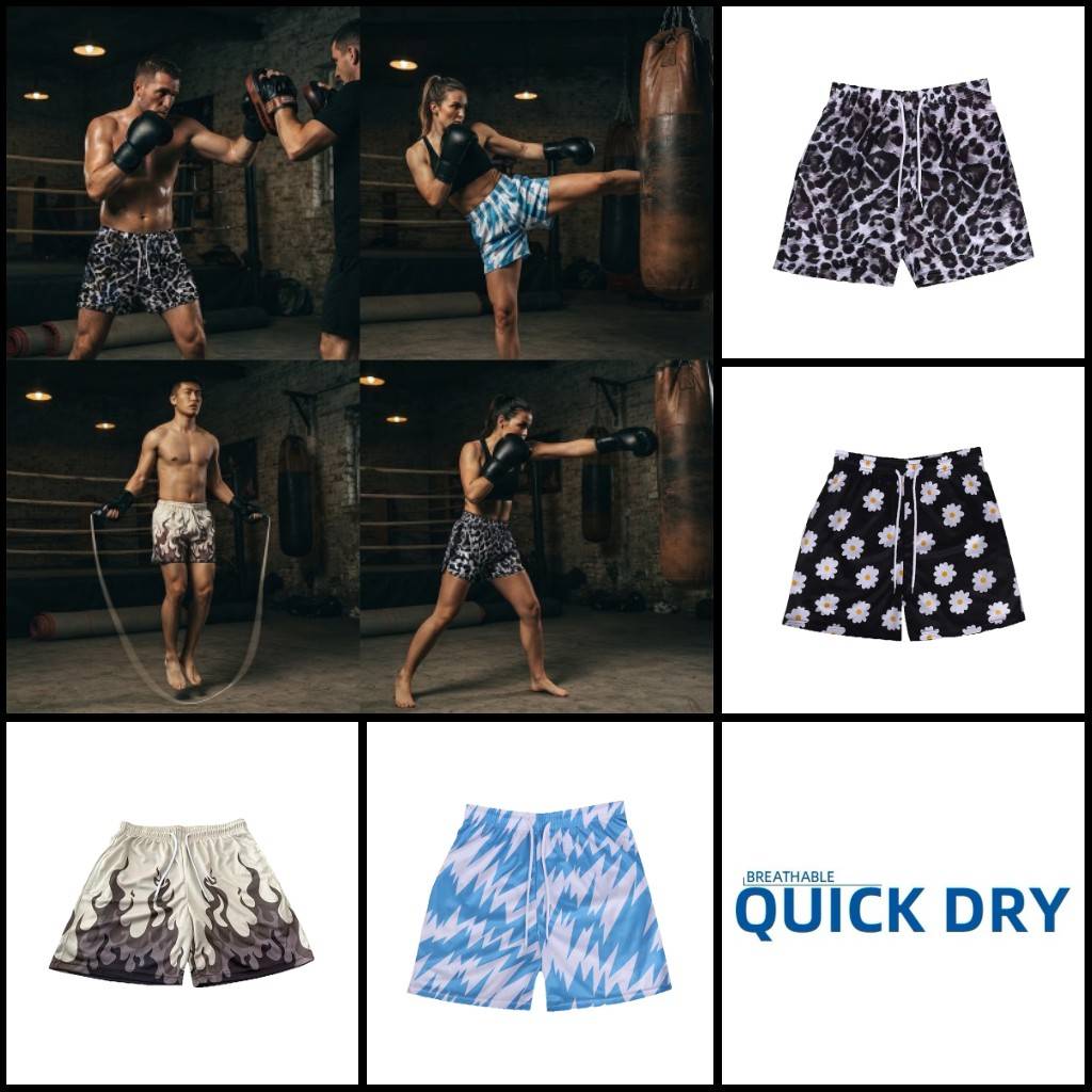 Shorts Feuer Flamme Leopard Leo Donner Blume 3D Druck Training Muay Thai Kickboxen Boxen MMA Unisex Fitnessstudio Fitness Workout Schnelltrocknend Elastischer Bund