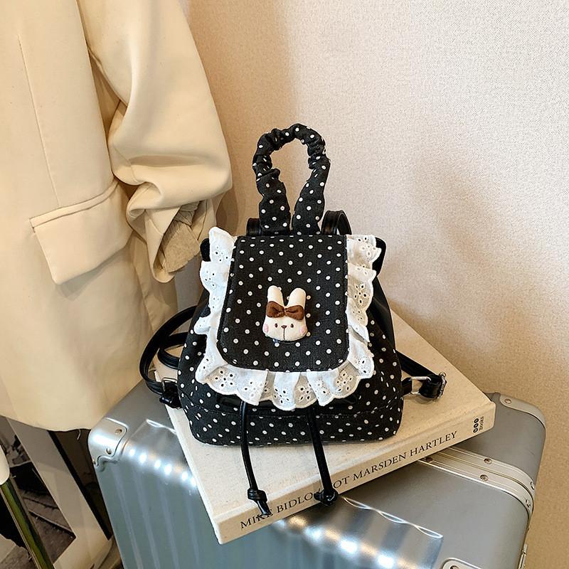 Pu Dot Pattern Mini Backpack For Women With Lace Detail For Daily Use