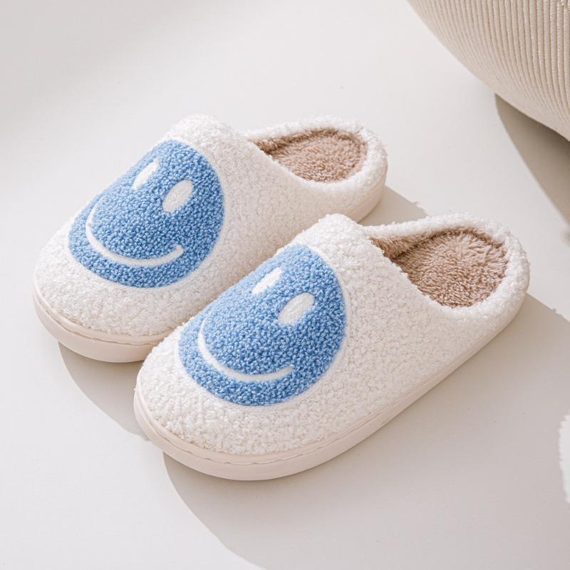 Pantofole Pelose con Faccina Sorridente Versione Coreana Transfrontaliera Autunno e Inverno Casa Interno Pantofole di Cotone Calde Fondo Spesso Casa Pantofole di Peluche