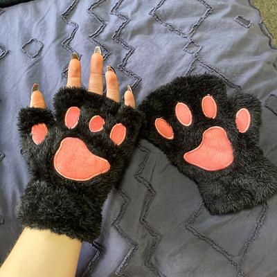 Kawaii słodki kocia łapa puszysty pazur rękawiczki bez palców ciepłe miękkie pluszowe kobiety pół palca pluszowe rękawiczki odzież zimowa świąteczne prezenty