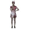 Adult Halloween Nurse Costume Dress Set Bloody Print Short Sleeve Button Front Mini Dress with Matching Hat for Costume Party Role Play