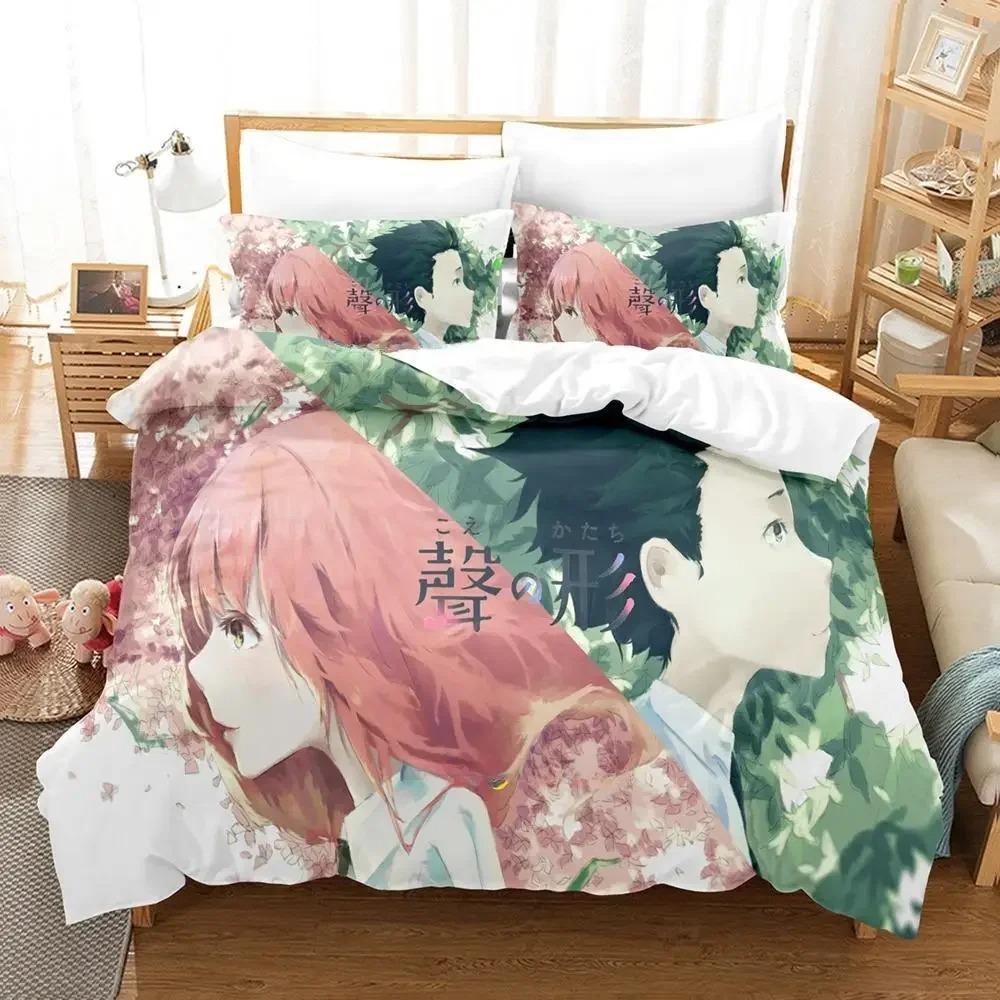 Neues Koe No Katachi Bettwäscheset Einzelbett Twin Full Queen King Size Bettwäscheset Schlafzimmer für Erwachsene und Kinder Bettbezug Sets Anime Bettwäsche Set