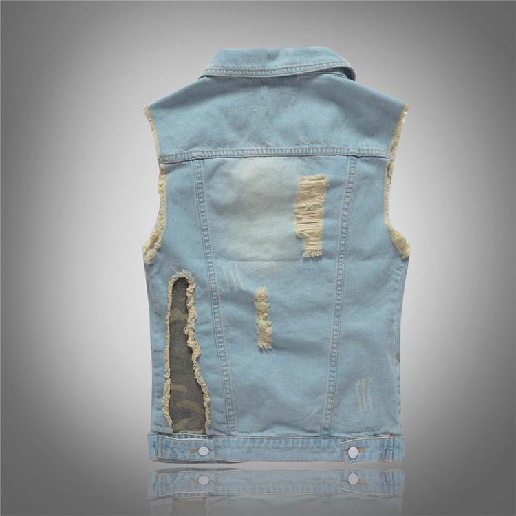 Korean Style Slim Fit Men's Light Denim Vest with Pockets