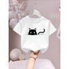 Kids Spring Summer Crewneck Tee, Cute Cartoon Cat Letter Print
