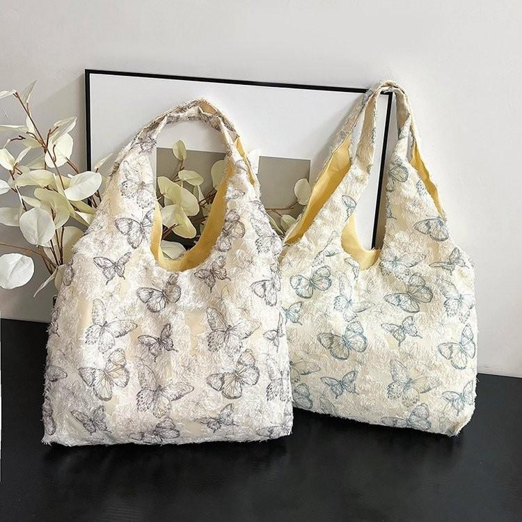 Stylish Korean Lace Butterfly Large Capacity Canvas Tote Bag For Women Ideal For Travel