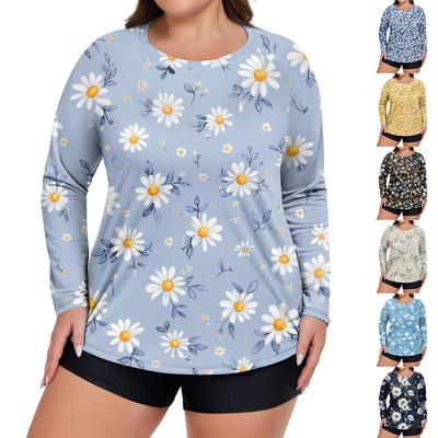 Women's Print Large Size Long Sleeve Swimsuit Sun  Jacket Quick Dry Hiking Top