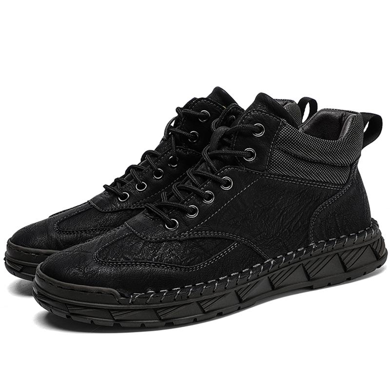 Men's Retro Genuine Leather Large Size Casual Shoes Winter Plus Velvet Warm Ankle Boots Spring and Autumn Men's Mid-cut Short Boots