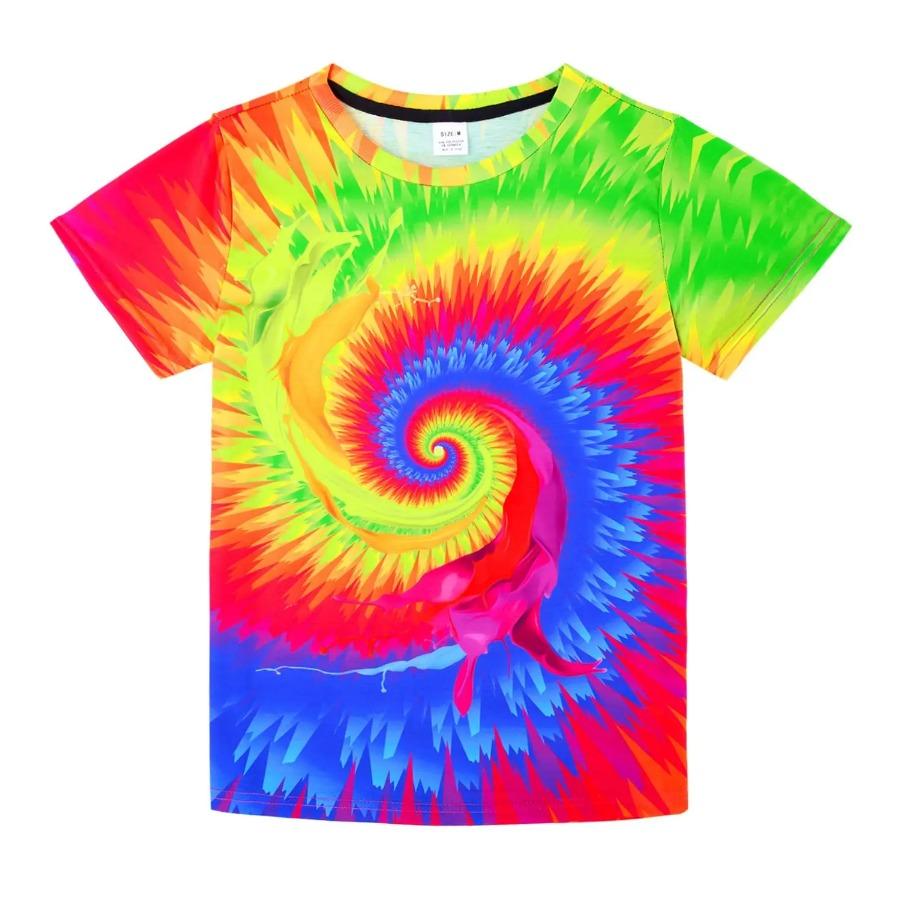 

Новинка, горячая распродажа, детская мужская повседневная футболка, цветной вихревой 3D-принт, короткий рукав, для мальчиков, удобные детские футболки с круглым вырезом для девочек 110