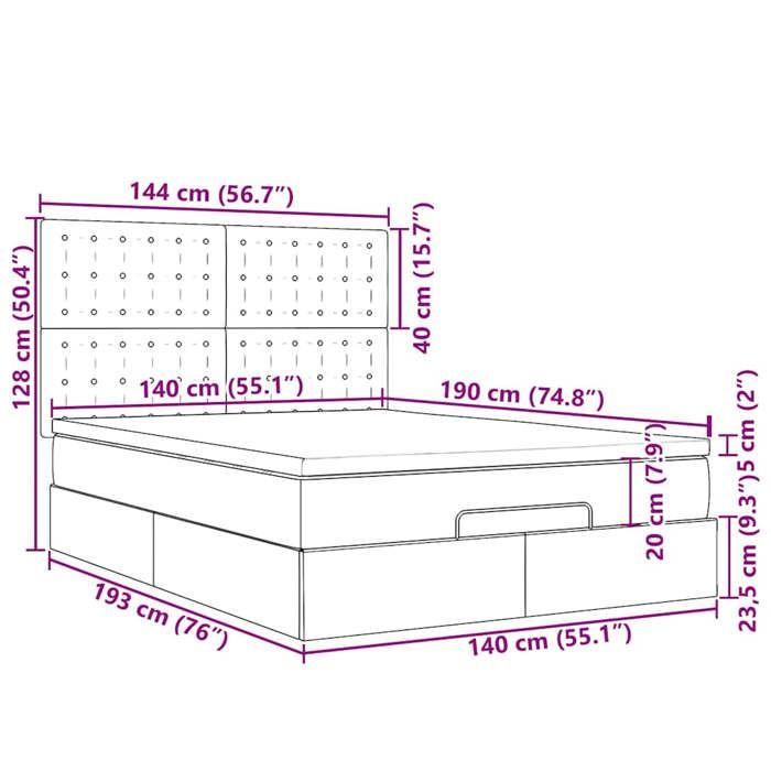 VidaXL Cadre de lit ottoman avec matelas gris 140x190 cm similicuir 3313004