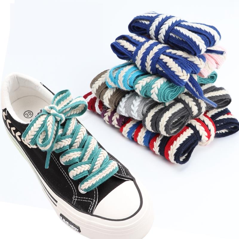 Colorblock Shoelaces for Sneakers Quality 1.5cm Widen Flat Shoelace Brand Cotton Laces for Shoes 100/120/140/160CM Shoestrings