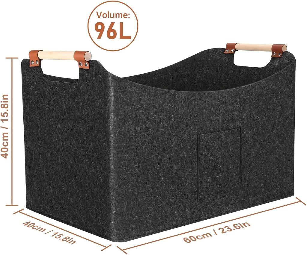 1 Stück Großer XXL Brennholzkorb - Robuster faltbarer Brennholz-Aufbewahrungskorb mit dickem Fleece und stabilen Holzgriffen