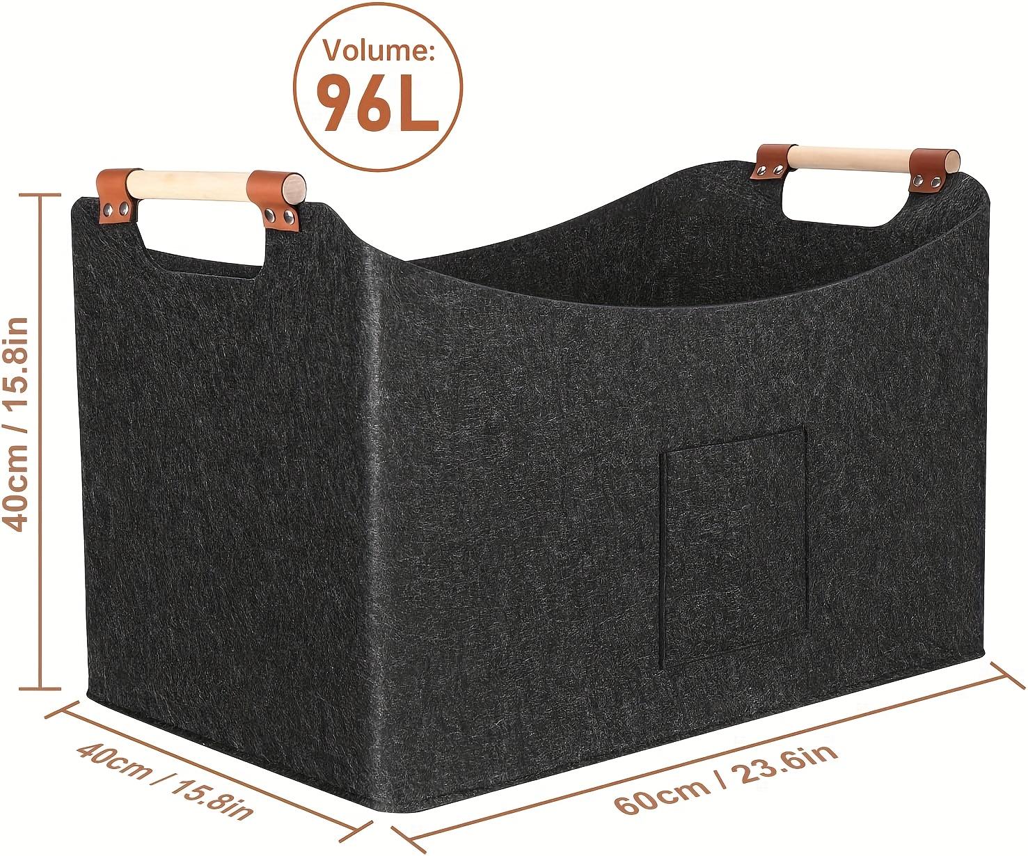 

1Pc Large XXL Firewood Basket - Heavy-Duty Foldable Firewood Storage Bin with Thick Fleece & Sturdy Wooden Handles сірий колір