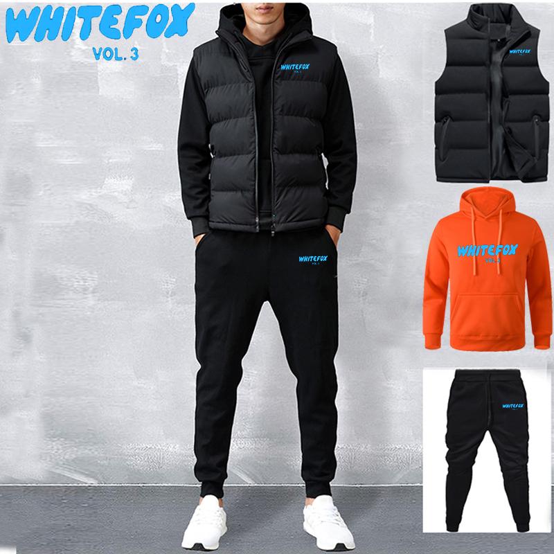 

Мужской спортивный костюм, куртка, жилет + свитер с капюшоном + спортивные штаны, повседневный спортивный костюм для бега, комплект из 3 предметов, флис, уличная одежда для мужчин 3XL оранжевый