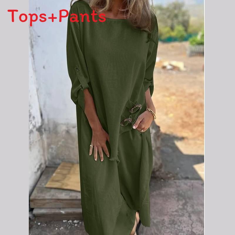 Geometric Pattern Loose Fit Long Robe Set With Crinkle Fabric For Casual Women Spring Summer