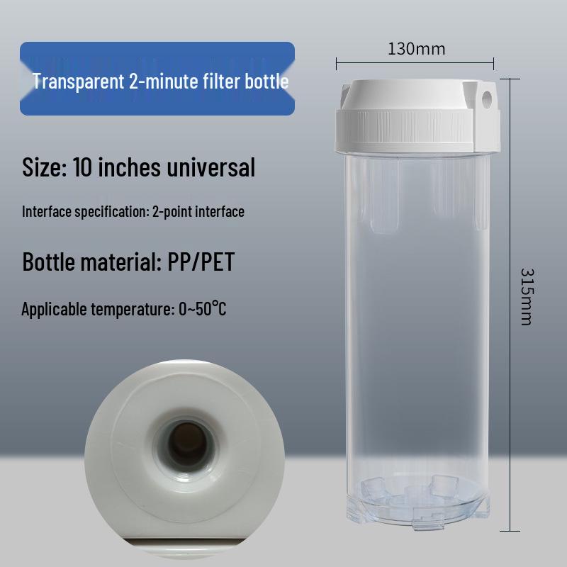 10-inch Transparent Explosion-Proof Water Purifier Filter Housing with PP Cotton Filter, Available in 2/3/4 Inch Ports.
