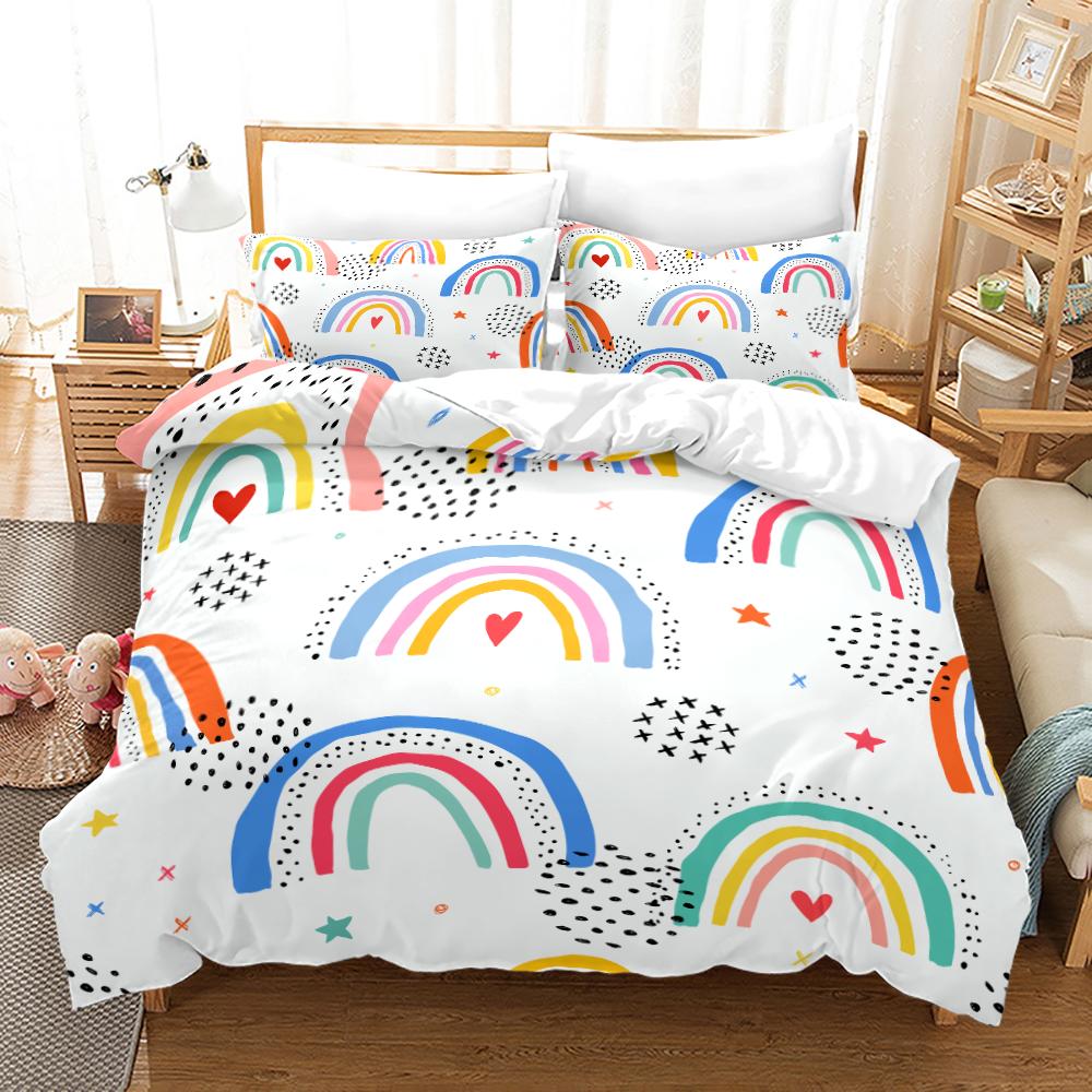 Rainbow Unicorn Duvet Cover Set With Pillowcase King Queen Full Size Polyester Comforter Cover Bedding Set For Kids Girls Boys