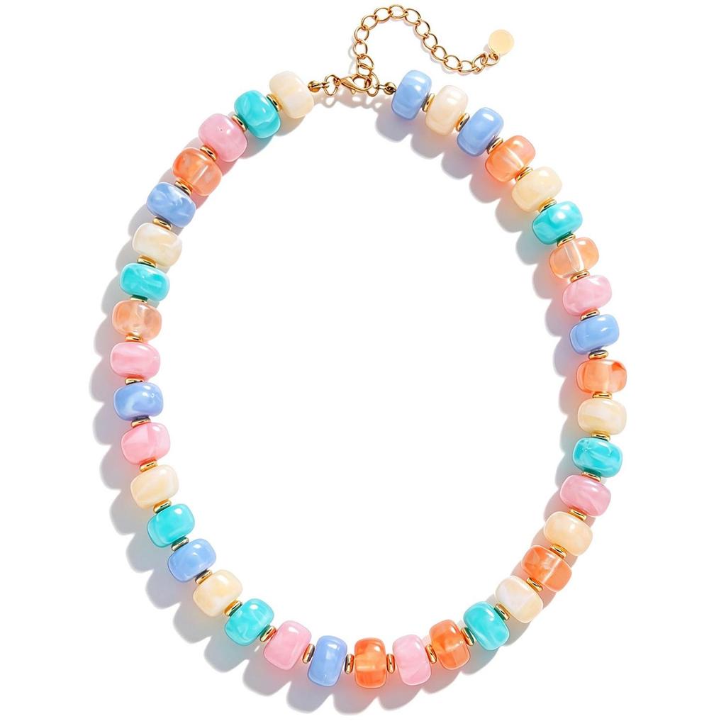 Bright Bohemian Beach Choker: Jelly-Colored Acrylic Resin Necklace for Women