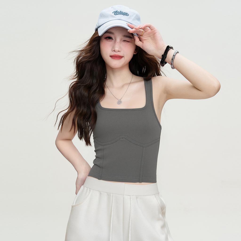 Summer Trendy Hot Girl Fashion Vest Strap Slimming Sleeveless Solid Color Slimming Bottom Top