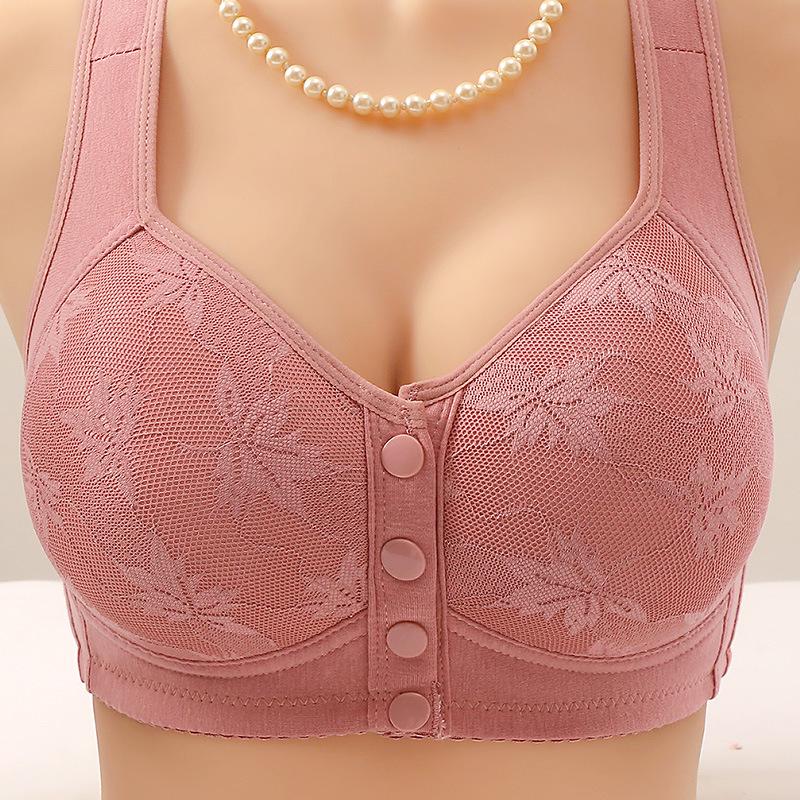 Plus Size Front-Buckle Cotton Vest Bra: Soft, Wire-Free, Breathable Print for Middle-Aged & Elderly.