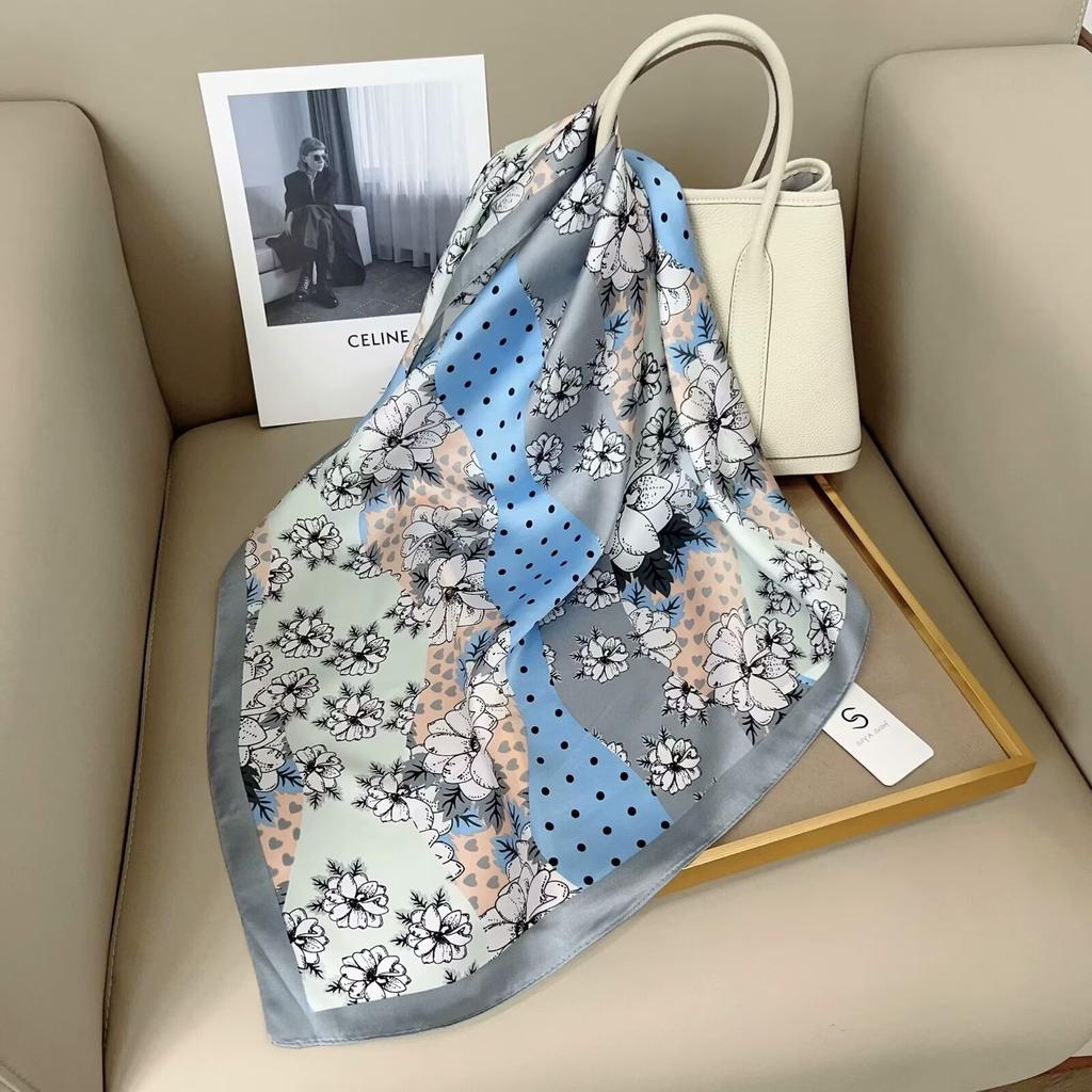 Neckerchief Female Luxury Square Scarf For Women Silk Feeling Shawl Satin Hijab Fashion Wraps Hair Bands Ribbon Headband Bandann