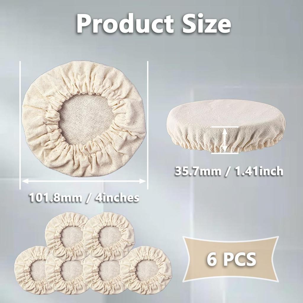 Sourdough Jar Cover, Cloth Lid for Sourdough Starter Container Breathable and Reble Fabric Covers for 3-4 Inch Mason Jars - 6PCS White