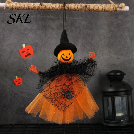High-quality Halloween Decor Witch Doll Decoration, Spooky Ghost Pumpkin Hanging Decorative Statue with Gauze Skirt for Indoor Outdoor Party