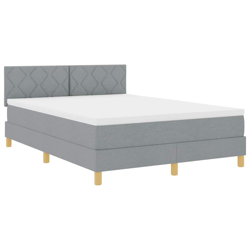 Box Spring Bed with Mattress Light Grey 140 x 190 cm Fabric