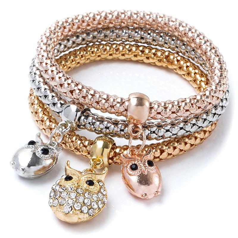 3-in-1 elastic popcorn corn bracelet for women, 3-color gold-plated butterfly crown, boat anchor jewelry, Valentine's Day gift
