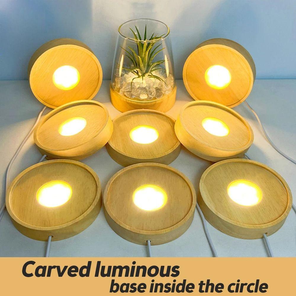 Round Art Display Holder USB LED Light Dispaly Base Ornament Stand Night Lamp Base shops